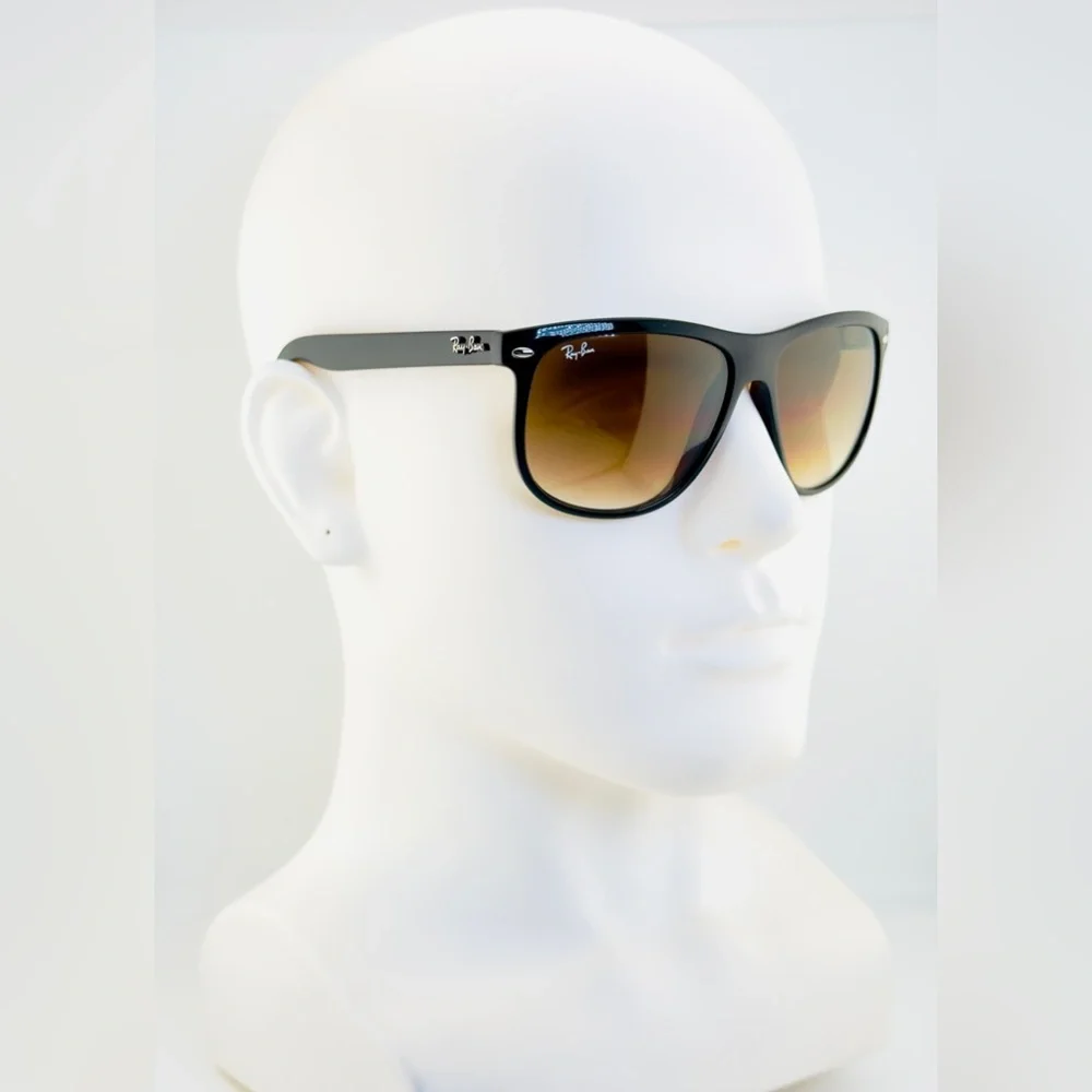 Ray-Ban Boyfriend Sunglasses RB4147 Polished Black On Brown Square Gradient lens